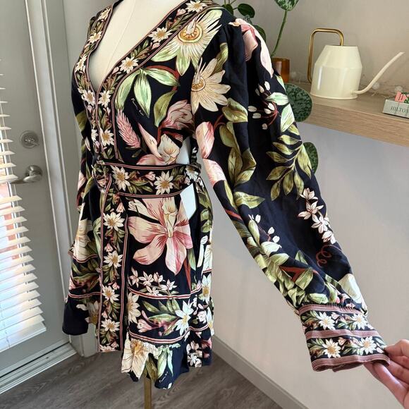 Farm Rio Surreal Flowers Belted Minidress Long Sleeve Puff Sleeve Boho M - Picture 7 of 12
